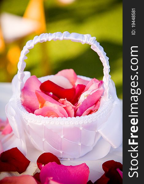 Flower petals in a basket. Flower petals in a basket