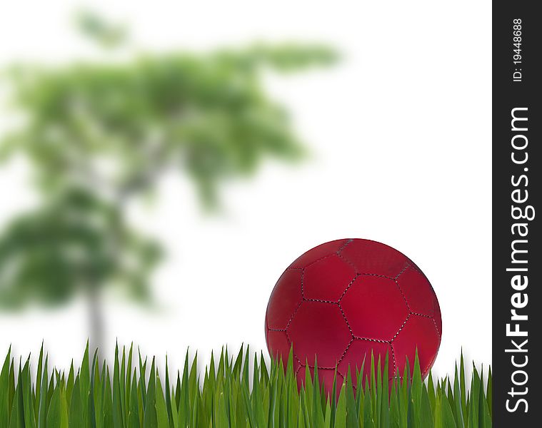 Art work of red football on grass pattern
