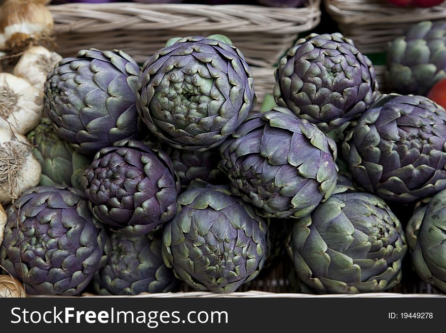 Artichoke for sale on market stall. Artichoke for sale on market stall