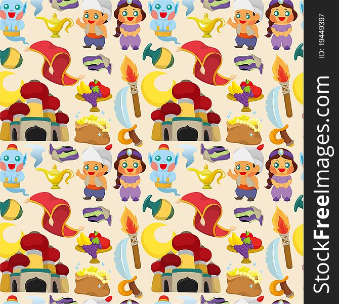 Cartoon Lamp Of Aladdin Seamless Pattern