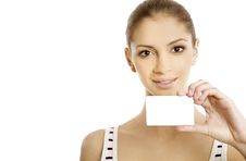 Attractive Woman Showing Business Card Stock Image