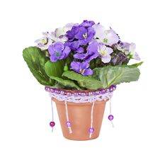 Artificial Violet In Ceramic Pots Stock Images