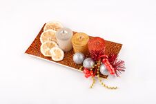 Candles With Lemon And Decorations Royalty Free Stock Images