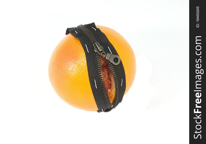 Grapefruit with a black lightning on a white background. Grapefruit with a black lightning on a white background