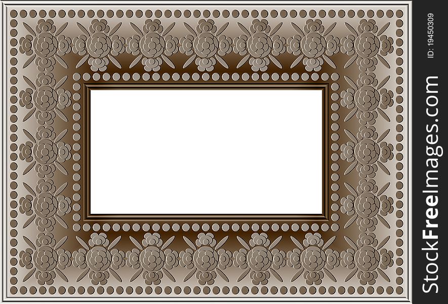 Silver and brown photo frame with floral ornaments