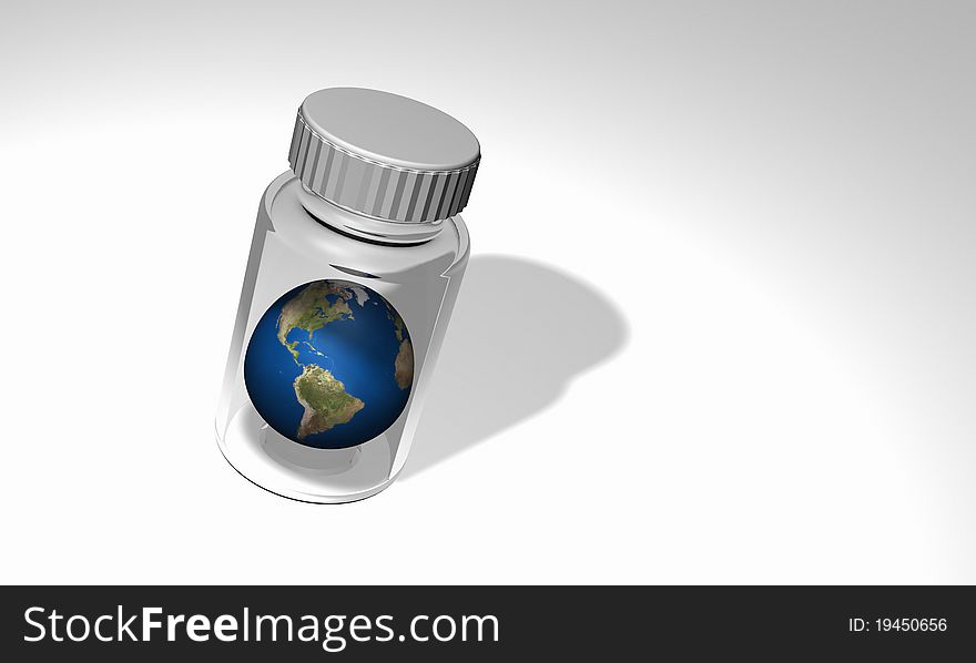 High resolution 3D render of Earth in a bottle. Space for text on right. High resolution 3D render of Earth in a bottle. Space for text on right.