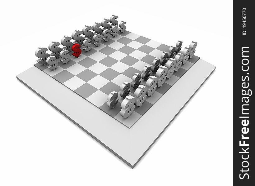 Chess Board With One Red Dollar Symbol