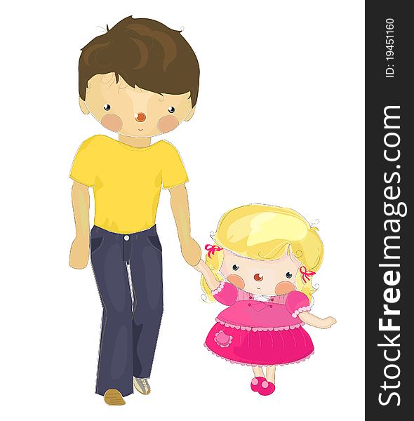 Dad and a little daughter, cartoon illustration