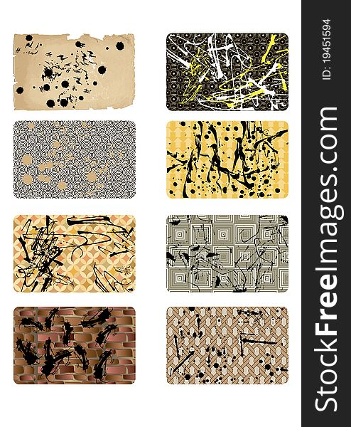 A number of cards 85*54 mm with splatters background. A number of cards 85*54 mm with splatters background