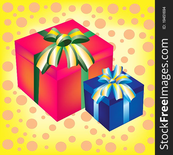 Boxes with gift on yellow background. Boxes with gift on yellow background