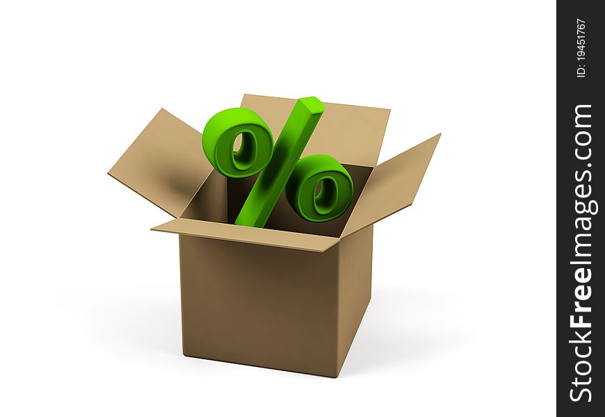 Cardboard box with percent sign on a white background. Cardboard box with percent sign on a white background.