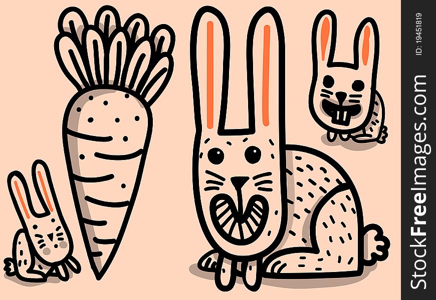Rabbit family and big carrot. Rabbit family and big carrot