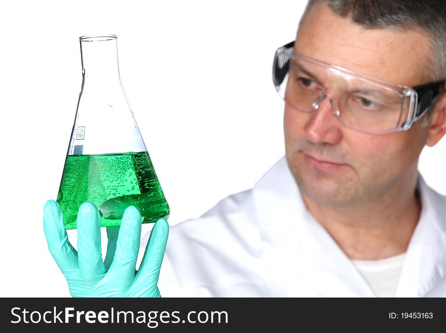 Chemistry Scientist conducting experiments on white background