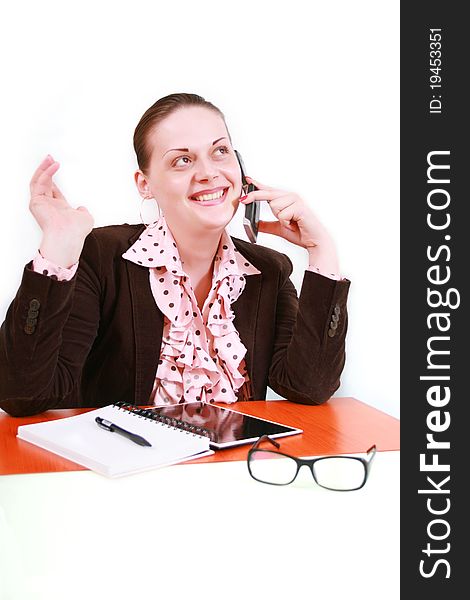 Business woman in studio on white background