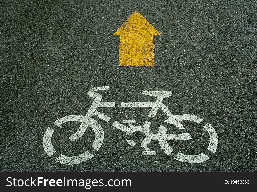 Bicycle sign lane on a road