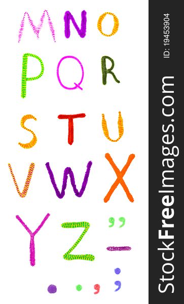 Fuzzy funny colorful handmade alphabet isolated