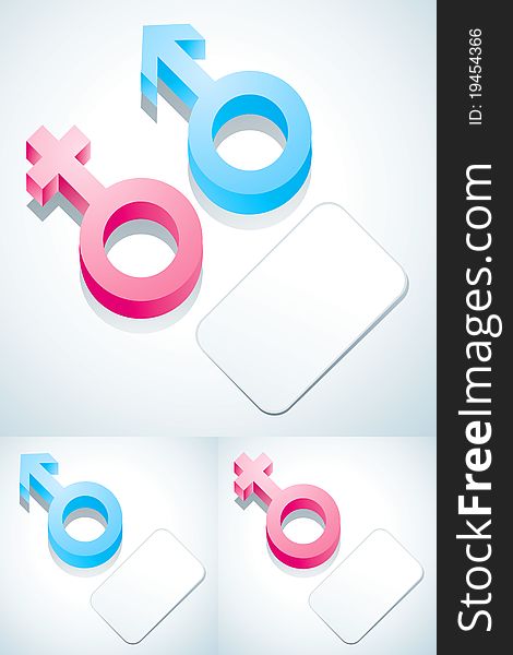 Symbols of male and female with paper card