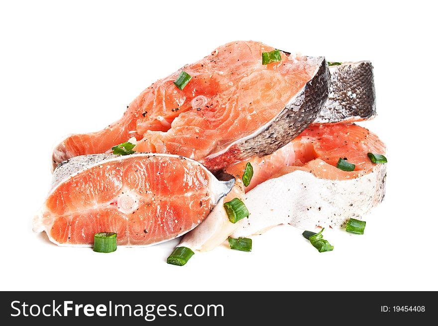 Raw salmon isolated on a white background