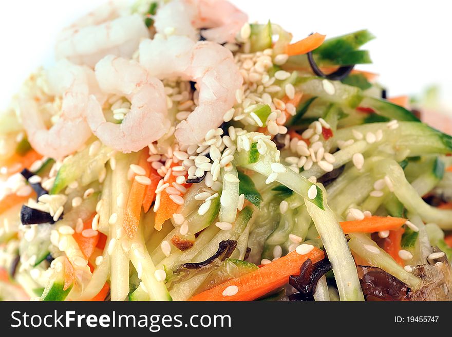 Vegetable salad with shrimp and sesame. Chinese cuisine