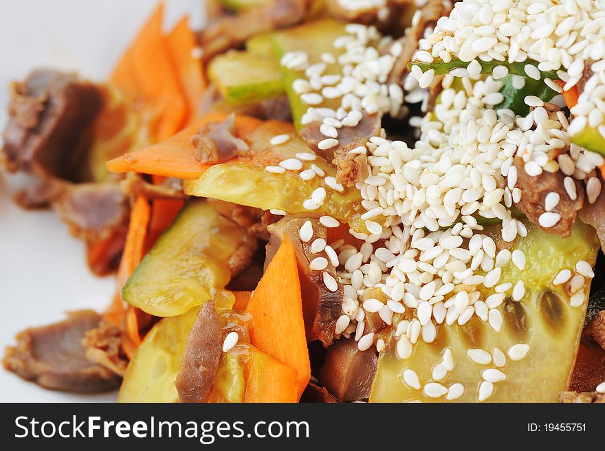 Steamed vegetables and meat with sesame. Chinese cuisine. Steamed vegetables and meat with sesame. Chinese cuisine