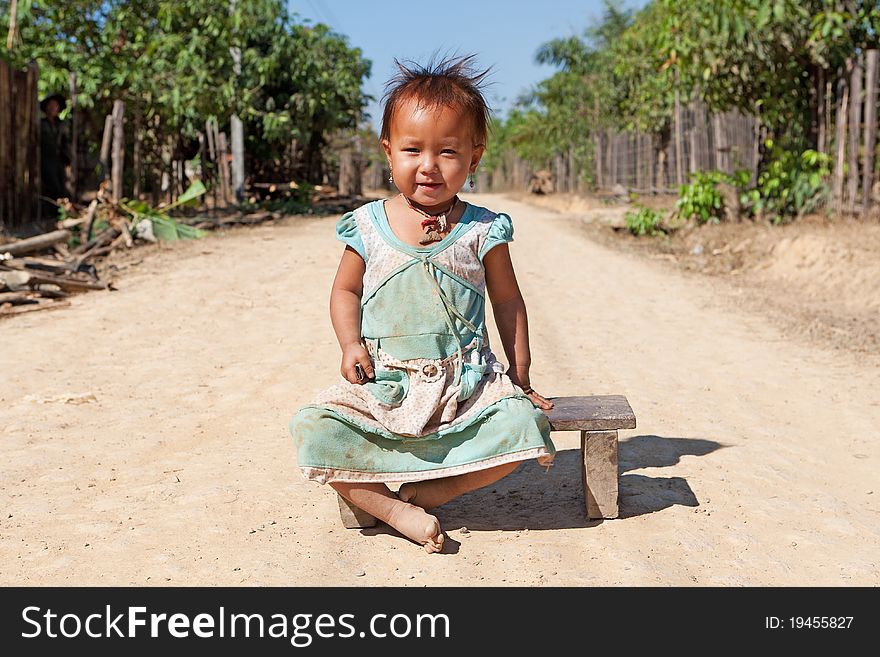 Portrait asian girl, poverty child wirth dirty clothes and face