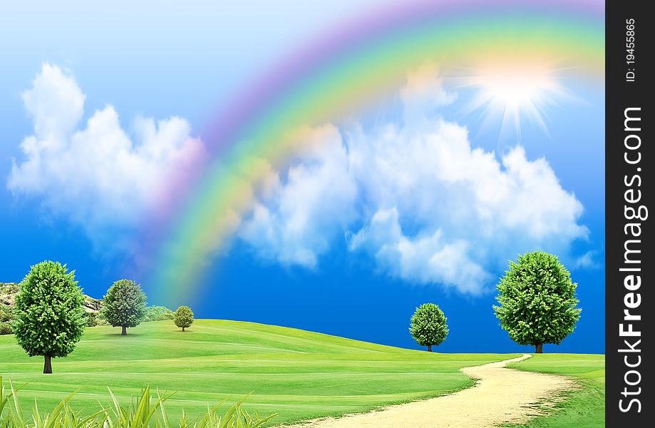 Rainbow over a green glade