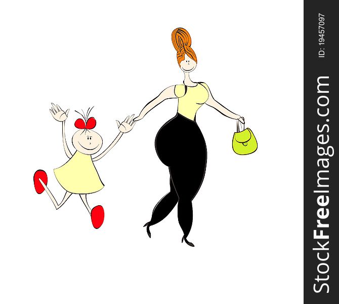 Illustration of woman with small girl