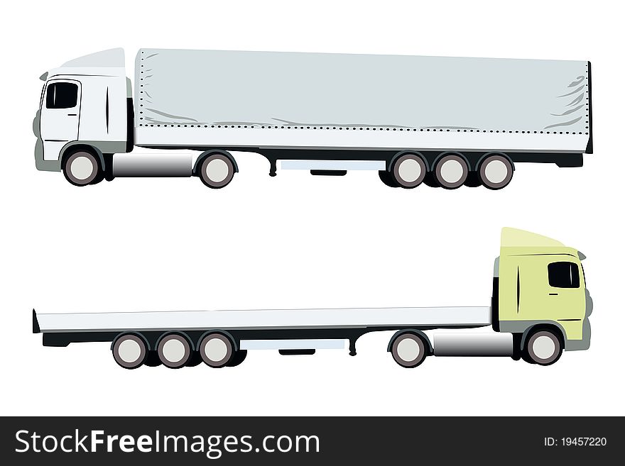 Vector illustration of two trucks isolated under the white background