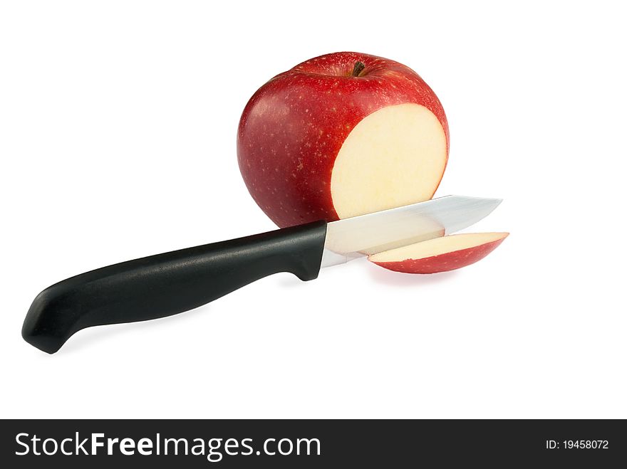 Knife and apple isolated on a white background