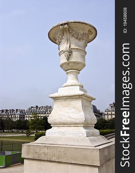 A marble urn in the Tuileries garden in Paris