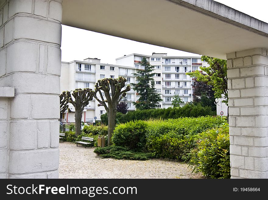 the entrance to modern apartments in the French suburbs. the entrance to modern apartments in the French suburbs