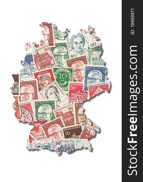 German stamps in the shape of Germany. German stamps in the shape of Germany