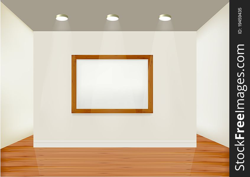 Empty frame on wall with spot lights.