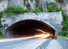 Car Lights Trails In A Veliko Trnovo Tunnel Royalty Free Stock Image