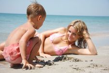 Mother And Son On Beach Stock Photos Mother And Son On Beach Stock Photos