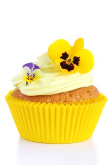 Cupcake With Cream And Decorated With Violets Stock Images
