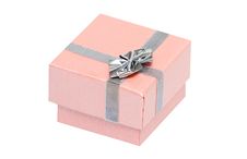 Small Pink Present Box With Silver Ribbon Stock Photos