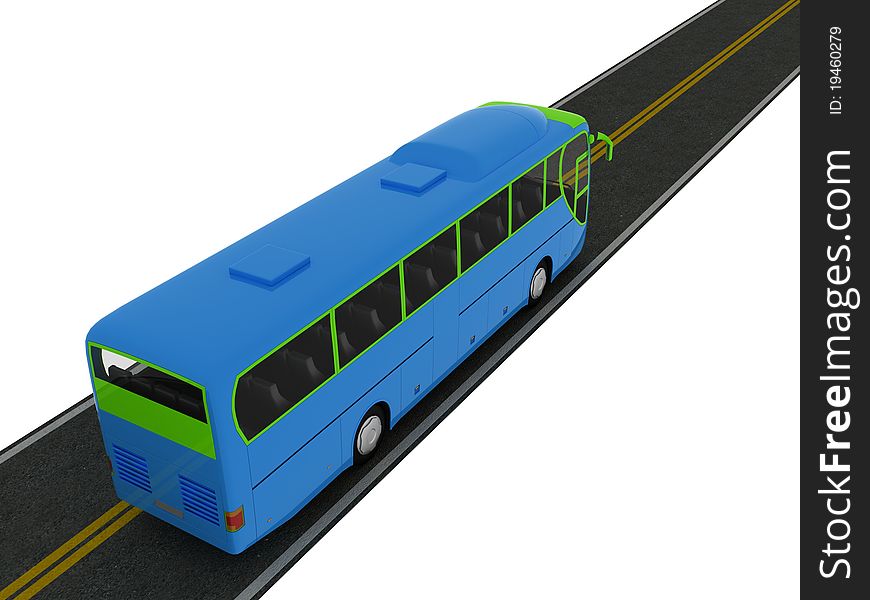 Blue bus on asphalt road. isolated. Blue bus on asphalt road. isolated