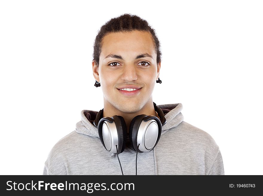 Happy african young man with headphones