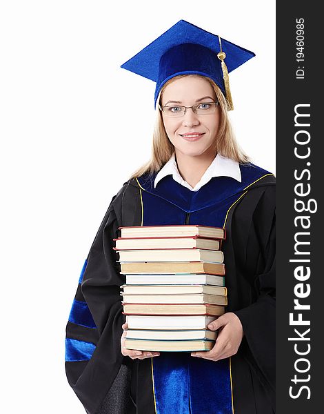 Attractive student with books isolated