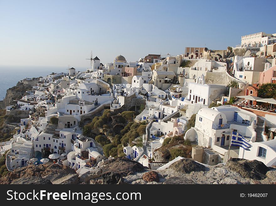 Panoramic view of Oia, small city in Santorini Grees