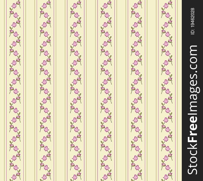 Floral seamless wallpaper with stripes