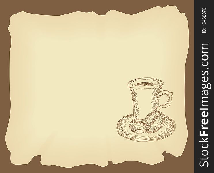 Hand drawn illustration of coffee cup on the old grunge paper. Hand drawn illustration of coffee cup on the old grunge paper