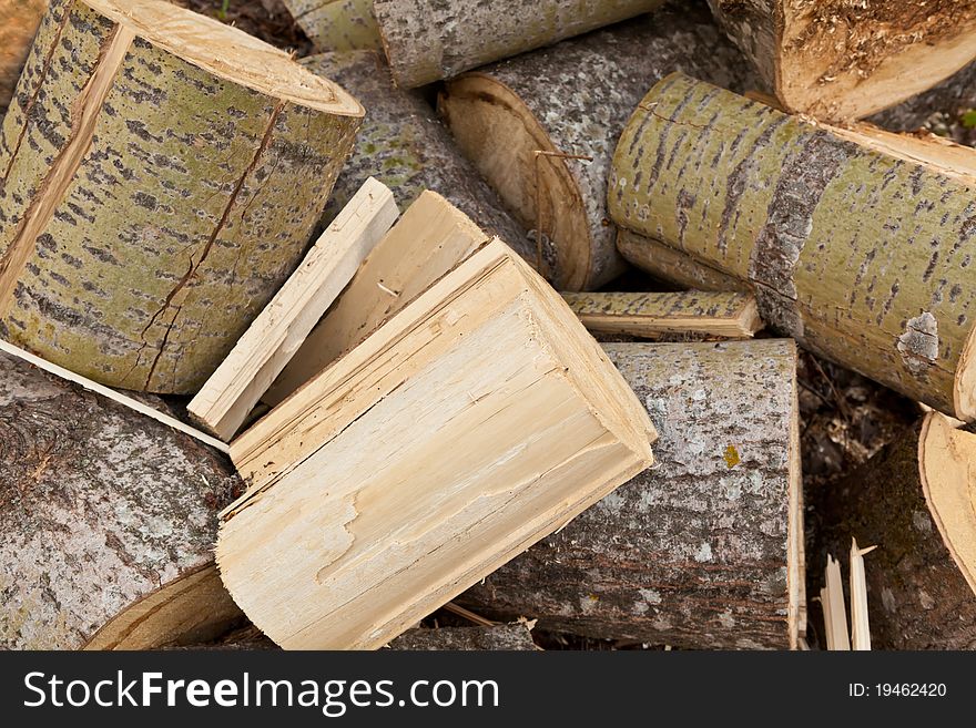 Pile of fresh wooden lumber