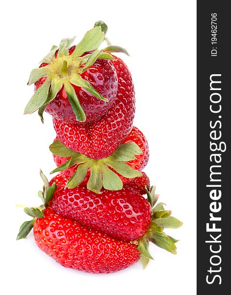 Closeup picture of beautiful strawberries isolated on white