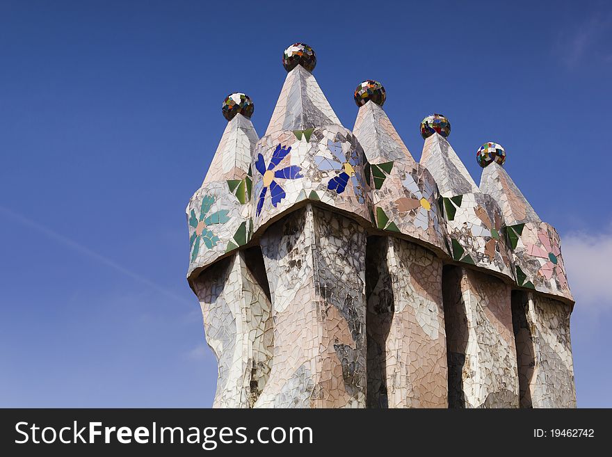 BARCELONA. Casa Batllo. Chimneys on the roof