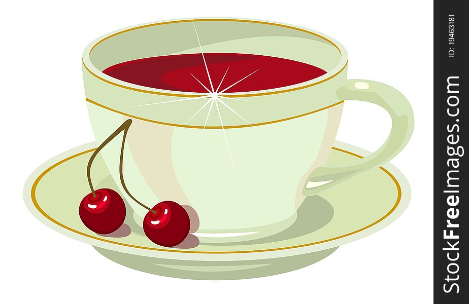 White cup of cherry tea. White cup of cherry tea