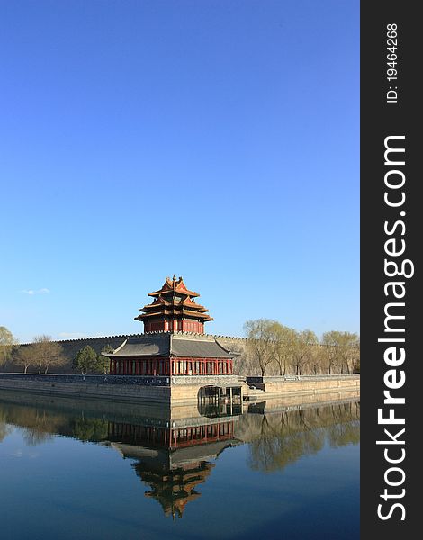 Northwest corner of forbidden city,the reflection in the moat, Beijing China. Northwest corner of forbidden city,the reflection in the moat, Beijing China.