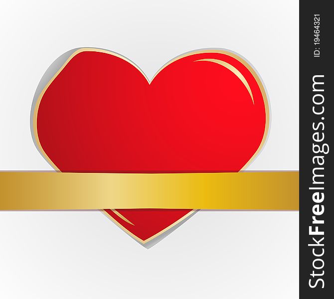 The red heart which has been tied up by a gold tape. Vector illustration. The red heart which has been tied up by a gold tape. Vector illustration