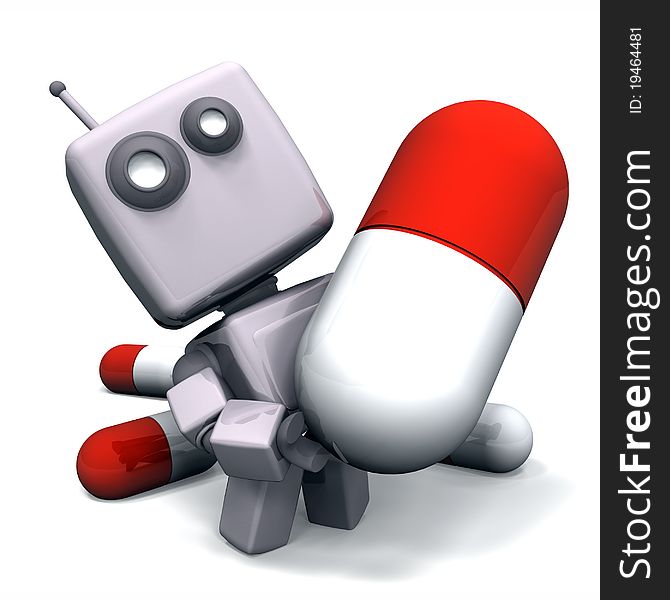 3D Gray Robot With Drugs Illustration